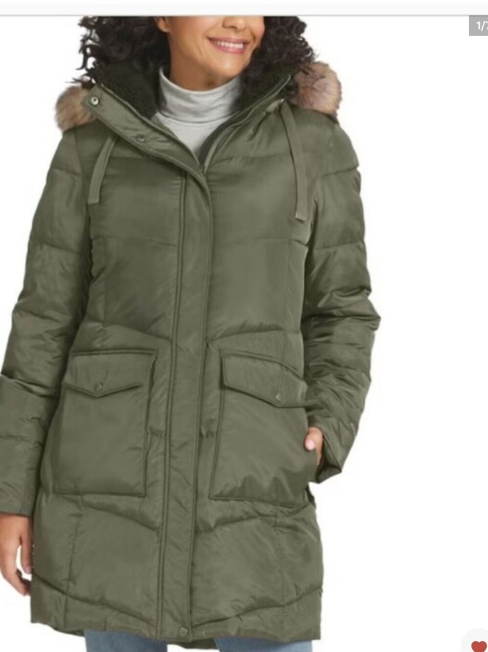 Eddie Bauer Women's Parka with Fur Trim Hood, sage, New